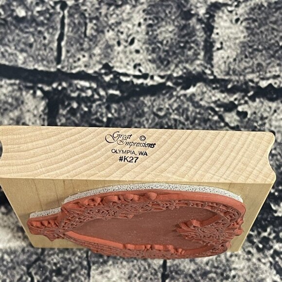 Great Impressions Rubber Stamps K27 HEART RIBBON WREATH ROSE ROSES FLOWERS - Picture 5 of 6